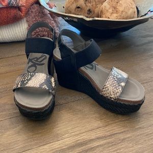 OBJ Black Snakeskin Wedges